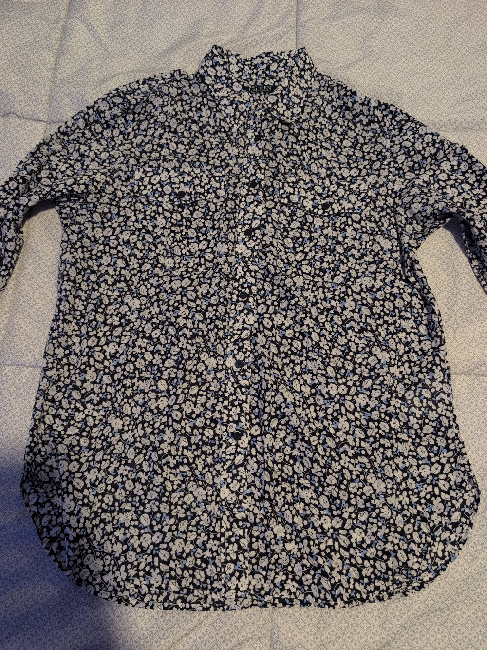 Ralph Lauren Long Sleeve Button Up Women's Blue & White Floral Large